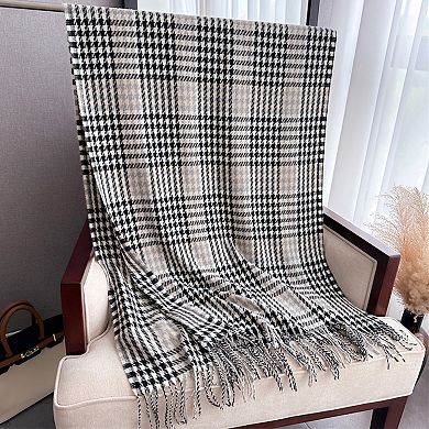 Women's Houndstooth Plaid Winter Scarf Soft Fringe Oversized Wrap Shawls