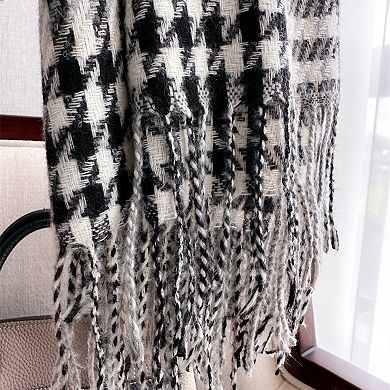 Women's Houndstooth Plaid Winter Scarf Soft Fringe Oversized Wrap Shawls
