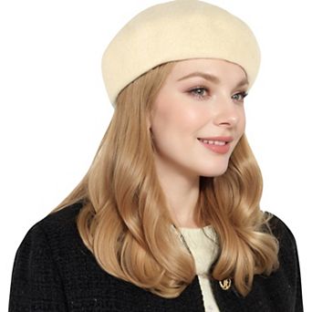 Women'sClassic Wool Beret Hat with Adjustable Inner Band and Timeless Parisian Style