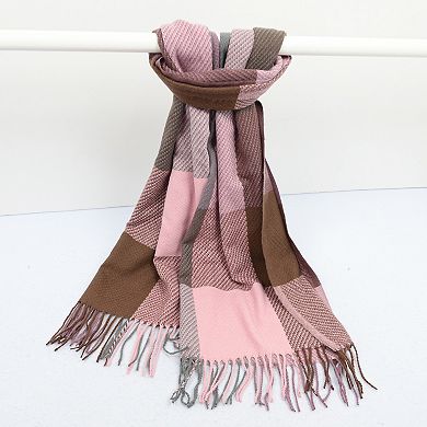 Women's Oversized Plaid Blanket Scarf with Fringe Trim and Soft Textured Fabric