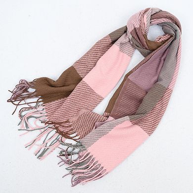 Women's Oversized Plaid Blanket Scarf with Fringe Trim and Soft Textured Fabric