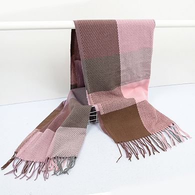 Women's Oversized Plaid Blanket Scarf with Fringe Trim and Soft Textured Fabric