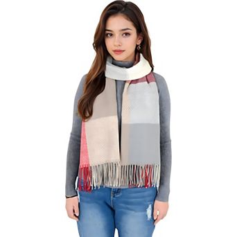 Women's Oversized Plaid Blanket Scarf with Fringe Trim and Soft Textured Fabric