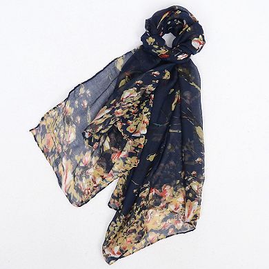 Women's Lightweight Floral Birds Print Scarf Cotton Linen Shawls Wrap Scarves