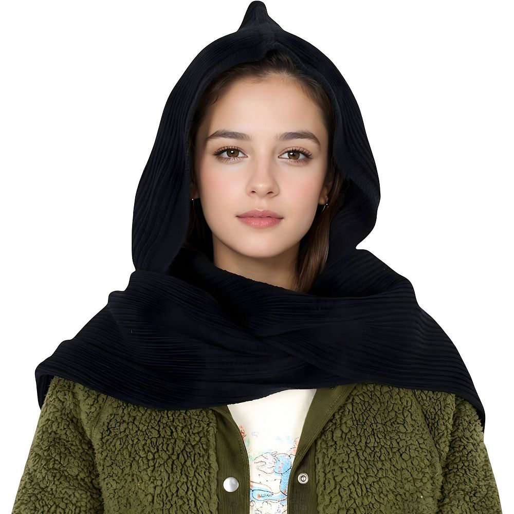 Women's Knitted Hooded Scarf with Versatile Design and Warm Ribbed