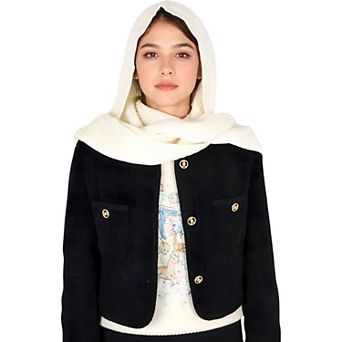 Women's Knitted Hooded Scarf with Versatile Design and Warm Ribbed Texture for Stylish Comfort