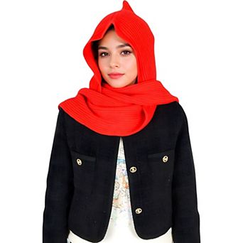 Women's Knitted Hooded Scarf with Versatile Design and Warm Ribbed Texture for Stylish Comfort