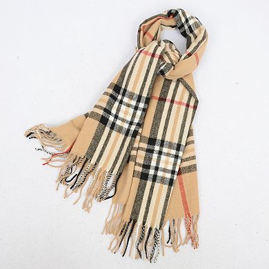 Women's Plaid Pattern Scarf with Fringed Edges and Soft Lightweight Material for Year-Round Use