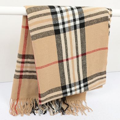 Women's Plaid Pattern Scarf with Fringed Edges and Soft Lightweight Material for Year-Round Use