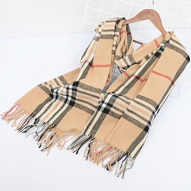 Women's Plaid Pattern Scarf with Fringed Edges and Soft Lightweight Material for Year-Round Use