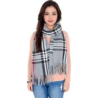Women's Plaid Pattern Scarf with Fringed Edges and Soft Lightweight Material for Year-Round Use