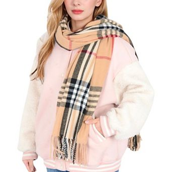 Women's Plaid Pattern Scarf with Fringed Edges and Soft Lightweight Material for Year-Round Use
