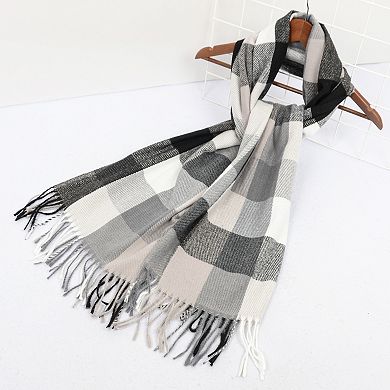 Women's Classic Plaid Fringe Scarf Soft Cashmere-Like Feel Winter Checked Wrap Shawls