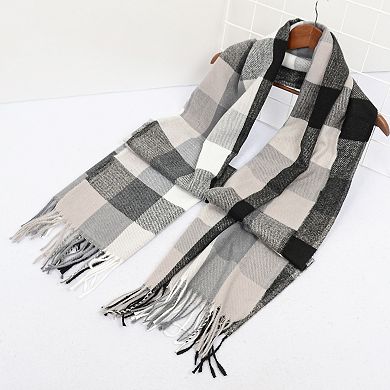 Women's Classic Plaid Fringe Scarf Soft Cashmere-Like Feel Winter Checked Wrap Shawls