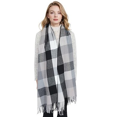 Women's Classic Plaid Fringe Scarf Soft Cashmere-Like Feel Winter Checked Wrap Shawls