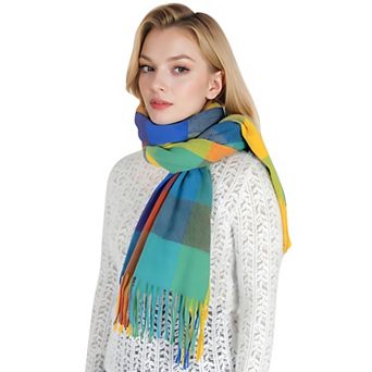 Women's Classic Plaid Fringe Scarf Soft Cashmere-Like Feel Winter Checked Wrap Shawls