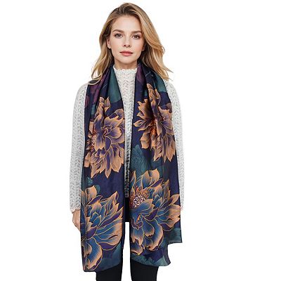sachin and babi light blue dress Women's Luxury Floral Pattern Satin Scarf Lightweight Silky Wrap Shawl  Scarves for Evening Dresses