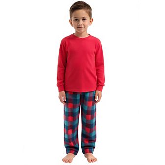Children's Sleepwear Long Sleeve Tops and Plaid Pants Family Pajamas Set