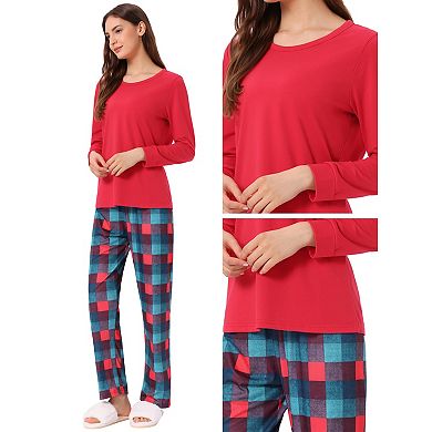 Women's Sleepwear Long Sleeve Tops and Plaid Pants Family Pajamas Set