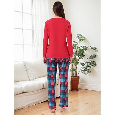 Women's Sleepwear Long Sleeve Tops and Plaid Pants Family Pajamas Set