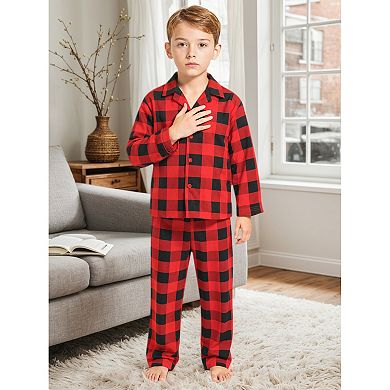 Children's Sleepwear Long Sleeve Button Down Plaid Family Pajamas Set