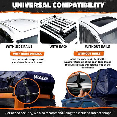Mockins Navy Blue 30 Cu Ft. Waterproof Rooftop Bag (60"x43"x20") with PVC Mat, Straps, Hooks & More
