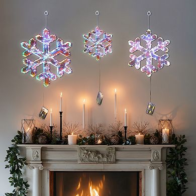 LuxenHome 3-Piece Snowflake Holiday Decoration Set with Battery-Operated Lights