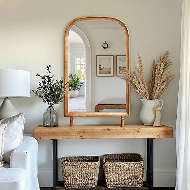 LuxenHome Horizon Arch Wooden 23.6" W x 39.6" H Wall Mirror with Legs