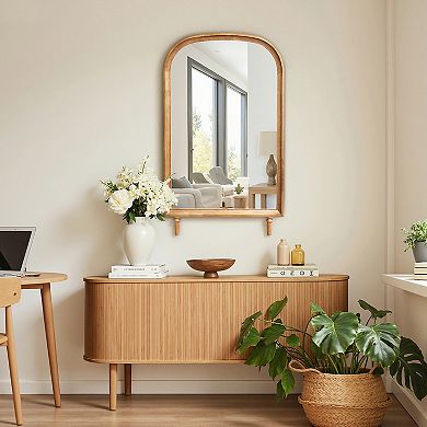 LuxenHome Horizon Arch Wooden 23.6" W x 39.6" H Wall Mirror with Legs