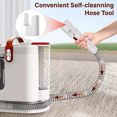 WHALL Portable Carpet Cleaner, wide path tool & self-cleaning, removes pet stains on home carpets, u