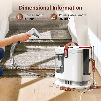 WHALL Portable Carpet Cleaner, wide path tool & self-cleaning, removes pet stains on home carpets, u