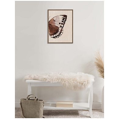 Sylvie Retro Butterfly Watercolor Diptych Burlap Right Framed Canvas by The Creative Bunch Studio