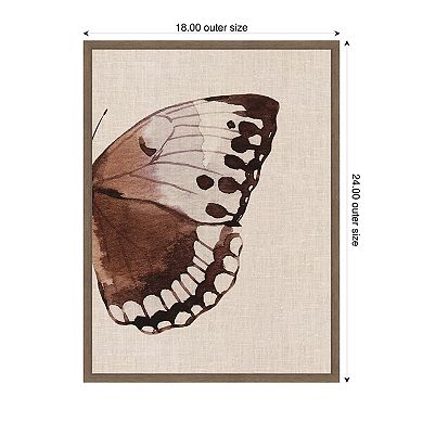Sylvie Retro Butterfly Watercolor Diptych Burlap Right Framed Canvas by The Creative Bunch Studio