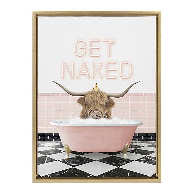 Sylvie Highland Cow Randal Neon Sign Bath Framed Canvas by Amy Peterson