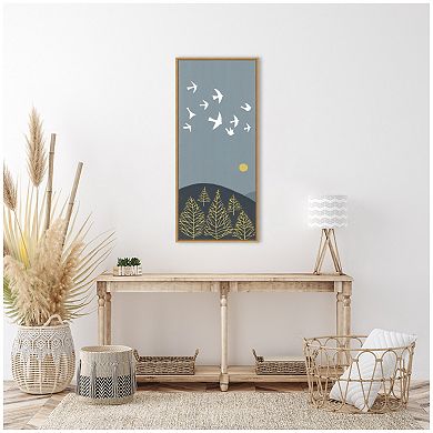 Sylvie Hilltop Flight Linocut Bird Framed Canvas by Giuliana Lazzerini