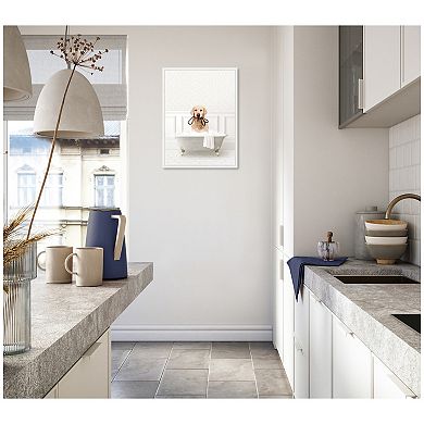 Sylvie Golden Retriever in White Bath Framed Canvas by Amy Peterson