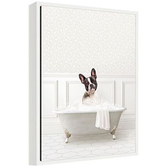 Sylvie French Bulldog in White Bathtub Framed Canvas by Amy Peterson