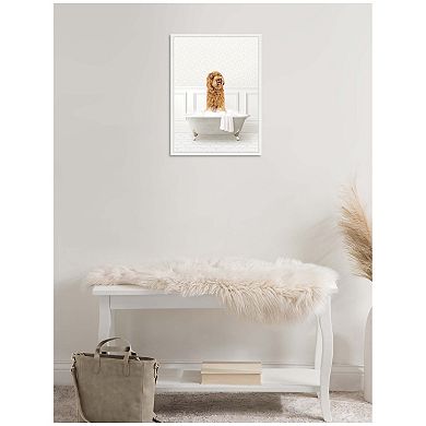 Sylvie Golden Doodle in White Bathtub Framed Canvas by Amy Peterson