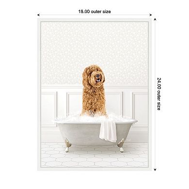Sylvie Golden Doodle in White Bathtub Framed Canvas by Amy Peterson