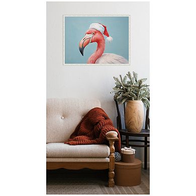 Sylvie Flamingo Santa Hat Portrait Framed Canvas by The Creative Bunch Studio