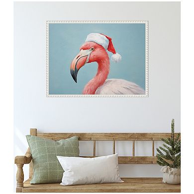 Sylvie Flamingo Santa Hat Portrait Framed Canvas by The Creative Bunch Studio