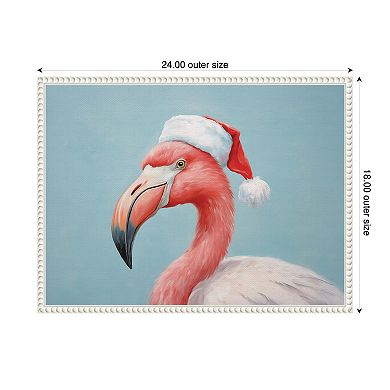 Sylvie Flamingo Santa Hat Portrait Framed Canvas by The Creative Bunch Studio
