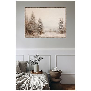 Sylvie Warm Winter Forest Landscape Framed Canvas by The Creative Bunch Studio