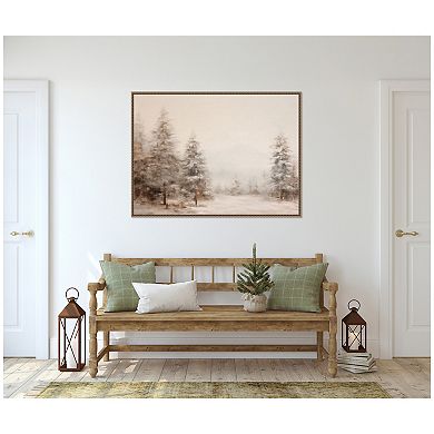 Sylvie Warm Winter Forest Landscape Framed Canvas by The Creative Bunch Studio