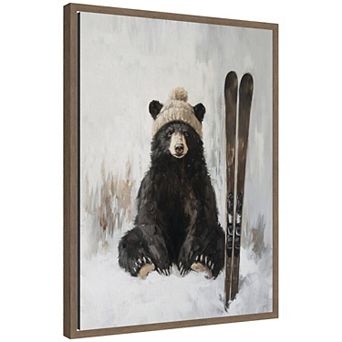 Sylvie Framed Canvas Winter Bear Waiting to Ski by The Creative Bunch Studio