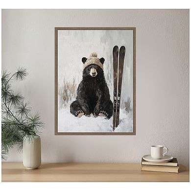 Sylvie Framed Canvas Winter Bear Waiting to Ski by The Creative Bunch Studio