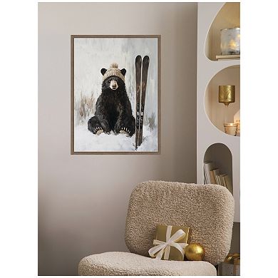 Sylvie Framed Canvas Winter Bear Waiting to Ski by The Creative Bunch Studio