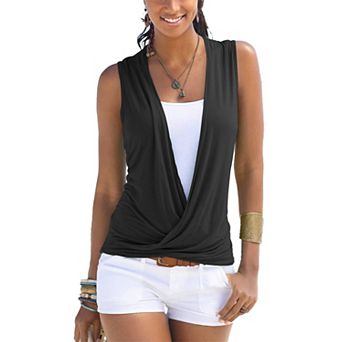 Lascana Women's Sleeveless Wrap Look Top