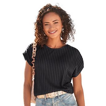 Lascana Women's Ribbed Short Sleeve Top