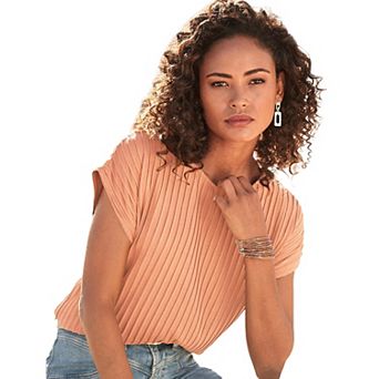 Lascana Women's Ribbed Short Sleeve Top